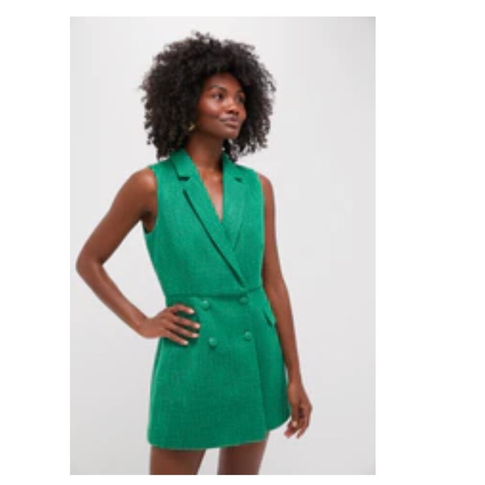 Tuckernuck Tweed Campbell Romper Size M - Kelly Green